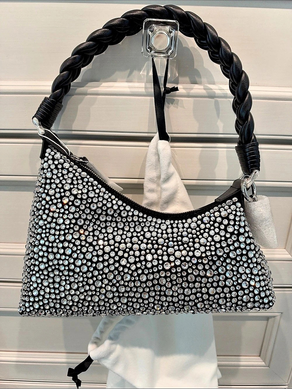 AUPEN Nirvana Ice Rhinestone Shoulder Bag in Black & Silver